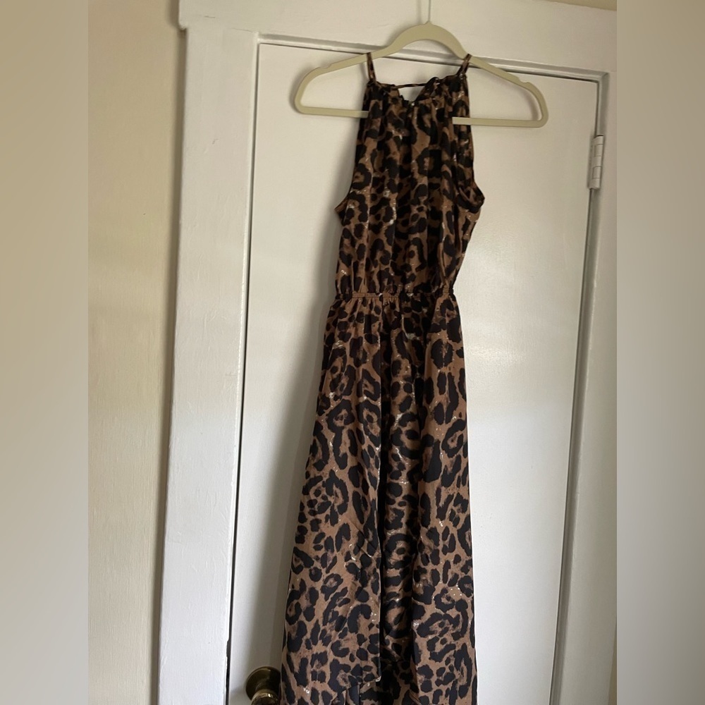 Leopard Print Ruffle High Low Backless Dress Size… - image 7